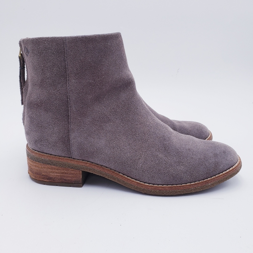 Sperry Womens 7.5 Maya Bell Gray Suede Ankle Boot Bootie‎ Back Zip Low Heel